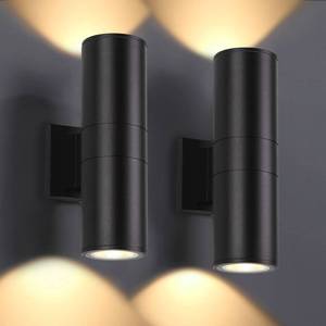 lot 26040 image: DAKAFUL Outdoor Wall Lights 2 Packs, Integrated LED Cylinder Up Down 12W 2700K Modern Aluminum Light, Waterproof Exterior Light for Porch Patio Door, Matte Black - Retail $60