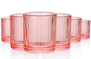 lot 26044 image: JOVGANK Mini Pink Shot Glasses Set of 6 1.5oz Small Vintage Ribbed Glassware, 80s Style Party Cups for Tequila, Whiskey, Cocktails Mothers Day Gift and Fathers Day Gift for Bar Lovers - Retail $20