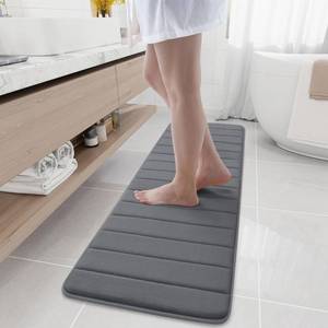 lot 26064 image: Buganda Memory Foam Bath Mat, 59 x 17, Ultra Soft and Non-Slip Bathroom Rugs, Water Absorbent and Machine Washable Bath Rug Runner for Bathroom, Shower, and Tub, Grey - Retail $31