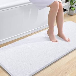lot 26065 image: OLANLY Bathroom Runner Rugs 59x24, Extra Soft Absorbent Chenille Bath Rugs, Rubber Backing Quick Dry, Machine Washable Long Bath Mats for Bathroom Floor, Tub and Shower, Home Decor Accessories, White - Retail $43