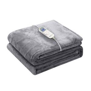 lot 26071 image: Wapaneus Heated Blanket Electric Throw 72 x 84 Full Size with 10 Heating Levels 12 Hours Time Setings and Auto-Shut Off, Flannel Fast-Heating Electric Blanket,Machine Washable,Light Grey - Retail $60