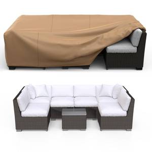 lot 26083 image: BROSYDA Patio Furniture Set Cover Waterproof, Heavy Duty Furniture Covers for Outdoor Sectional Sofa Set Wicker Rattan Table Chair Rectangular,62Lx42Wx28H,Brown - Retail $26