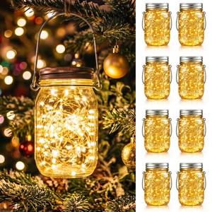 lot 26093 image: HXWEIYE 8 Pack Solar Mason Jar Lights Lanterns,Jars & Hangers Included 30LED Waterproof Hanging Outdoor Fairy Lights for Patio Garden Porch Yard Backyard Balcony Wedding(Warm White) - Retail $26