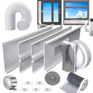 lot 26095 image: Portable AC Window Vent Kit With 5.9Hose,26-62Adjustable with Universal Coupler Filter Screen & 2 Weather Strippings Fit for LGHisense etc Portable ac VerticalHorizontal Sliding Window Seal Kit - Retail $37