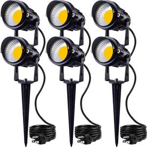 lot 26096 image: SUNVIE LED Outdoor Spotlight 12W Landscape Lighting 120V AC Waterproof Landscape Lights Spot Lights for Yard with Spiked Stake Warm White Flag Light Garden Decorative Lamp with US 3-Plug in (6 Pack) - Retail $60