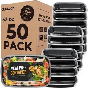 lot 26097 image: Glotoch Meal Prep Containers 32oz 50 Pack(100 Piece) with Lids, Plastic Food Storage Containers Reusable, Bento Boxes for Portion Control,Takeout, Lunch, Salad, MicrowaveFreezerDishwasher safe - Retail $27
