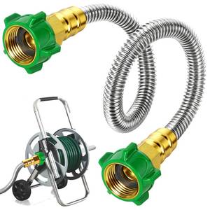 lot 26105 image: Female to Female Short Garden Leader Hose 2FT,Metal Hose Reel Connecting Hose,Stainless Steel Hose Connector for Hose Reel,Flexible,Kink-Free & No Leak Outdoor Water Pipe Extension Adapter - Retail $12