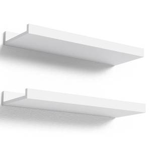 lot 26108 image: Boswillon Floating Shelves Wall Mounted Set of 2, Modern White Shelves for Bedroom, Nursery Shelves with Lip, Display Picture Ledge Shelf for Wall Decor Living Room Bathroom Kitchen - White - Retail $16
