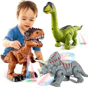 lot 26110 image: 3 Pack Walking Dinosaur Toys for Kids 3-5 5-7 Years Old, Simulated Tyrannosaurus Brachiosaurus Triceratops with Sound & Light, Birthday Gifts Dino Toy for Toddlers Boys Girls 3 4 5 6 7 8 Years - Retail $30