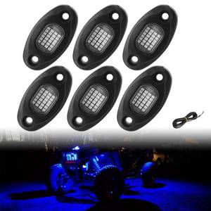 lot 26128 image: SUNPIE 5 Pods Blue Rock Lights 24 Aluminium Metal UnderGlow Light with 32.8Ft Extension Wires, IP67 Waterproof Fender Lighting for Trailer Off Road Trucks Sedans SUV ATV UTV Motorcycles Boats - Retail $26