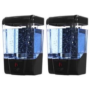 lot 26129 image: Automatic Soap Dispenser Wall Mount (2-Pack, Black), Touchless Hand SanitizerCommercial Hand Soap Dispenser for Bathroom, 20 oz (600ml) Battery Operated Unit with Infrared Sensor - by EnBath - Retail $35