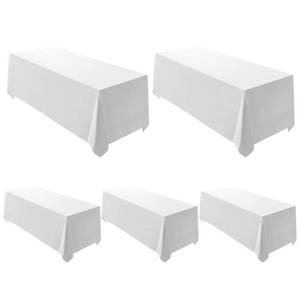 lot 26145 image: Surmente 5 Pack White Rectangle Tablecloth 90 x 132-inch Rectangular Polyester Table Cloth for Weddings, Banquets, or Restaurants - Retail $58