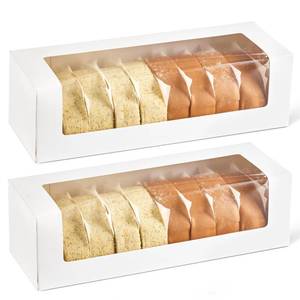 lot 26150 image: Ocmoiy Roll Cake Boxes 12x4x3.5 Inches, 24 Pack Auto-Popup Rectangle White Bakery Pastry Boxes with Window for Packaging Pumpkin Rolls, Cinnamon Rolls, Banana Bread, Loaf - Retail $17
