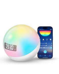 lot 26151 image: Sunrise Alarm Clock, Natural Wake Up Light with 44 Non-Looping Soothing Sounds, White Noise Machine for Sleeping, 10-Color Night Light with App & Timer, Sound Machine for Bedroom Adults Kids Baby