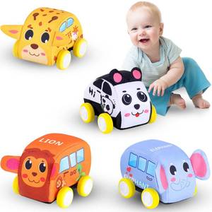 lot 26160 image: Pull Back Vehicle Set - Soft Baby Toy Set with 4 Cute Animal Cars, First Birthday Gifts for Toddler Toys Age 1-3 - Retail $20