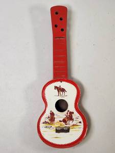 lot 88 image: Vintage Tin Lithograph Cowboy Western Guitar Toy