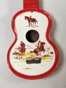 Vintage Tin Lithograph Cowboy Western Guitar Toy