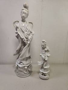 lot 97 image: Blanc de Chine Guanyin and Female Figure Porcelain Figurines - Set of 2