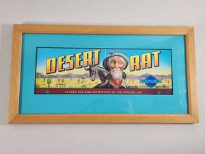lot 105 image: Desert Rat Framed Produce Crate Label - Joe Phillips Inc.