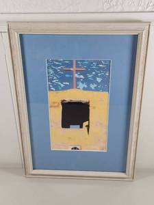 lot 120 image: Framed Southwest Adobe Church with Cross Art Print by L.A.R. 2000