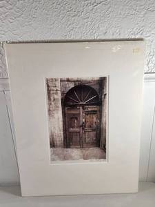 lot 126 image: Signed Matted Photography Print of Rustic Arched Wooden Door