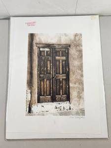 lot 127 image: Signed Sepia Photo Print of Rustic Wooden Double Door