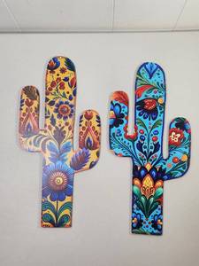 lot 144 image: Colorful Floral Cactus Wall Art Set of 2