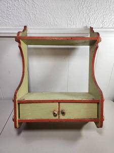lot 156 image: Painted Wood Wall Shelf with Two Drawers