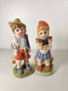 lot 160 image: Ceramic Boy and Girl Figurine Set with Animals