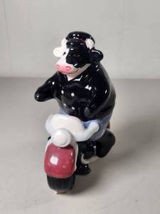 lot 168 image: Clay Art Cow on Motorcycle Salt and Pepper Shakers