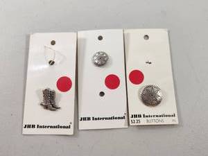 lot 184 image: JHB International Decorative Button Collection - Cowboy Boots & Floral Silver Tone