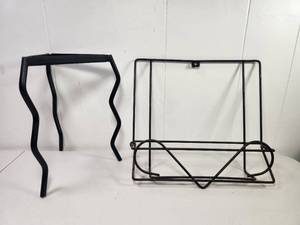 lot 201 image: Black Metal Wire Magazine Rack and Decorative Iron Stand Set