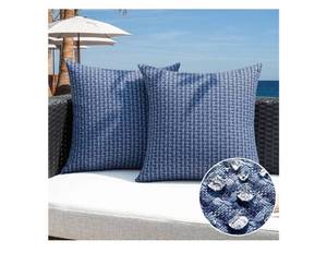 lot 37794 image: Kevin Textile Outdoor Waterproof Throw Pillow Covers Pack of 2 Farmhouse Decorative Cushion Covers for Garden Patio Tent Balcony Bench Couch Sofa 20x20 Inch, Navy Blue - Retail $19