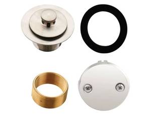 lot 37797 image: Brushed Nickel Tub Drain Lift &Turn Tub Trim Set with Two-Hole Overflow Faceplate Conversion Kit Assembly, Hidrop Bathtub Drain Replacement Trim Kit and Universal FineCoarse Thread - Retail $24