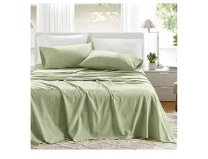 lot 37801 image: Comfort Spaces 100% Cotton Sheets Twin, Breathable & Soft Cotton Sheets, Naturally Cool Cotton Bed Sheets with 12 Elastic Pocket Fits up to 14 Mattress, All Seasons Sheet Set, Sage Green 3 Piece - Retail $25