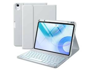 lot 37802 image: iPad Air 11-inch 10.9 Air 5th 4th Generation Case with Keyboard - Backlit Detachable, Folio Cover with Pencil Holder for iPad Air 11 Inch N4M3M2, Air 5 Air 4 (Gray) - Retail $33