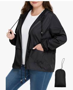 lot 37803 image: Plus Size Rain Jacket Womens Waterproof - Lightweight Packable Raincoat Hooded Windbreaker Travel Rain Coat for Women - Retail $22