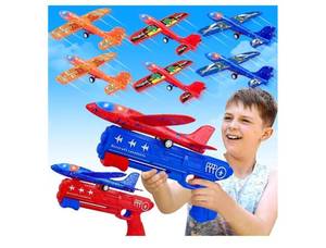 lot 37804 image: 6 Pack Airplane Launcher Toys, 2 Flight Modes LED Foam Glider Catapult Plane, Outdoor Flying Toy for Kids, Birthday Gifts for Boy Girl 4 5 6 7 8 9 10 11 12 Year Old, B-Day Party Supplies - Retail $24