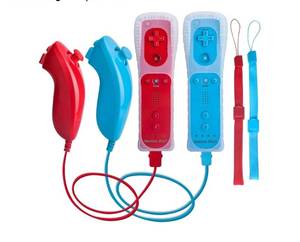 lot 37810 image: TechKen Motion Plus Wii Controllers 2Packs with Nunchucks, Wii Remote Controllers Compatible for wii and Wii U with Built in Motion Plus - Retail $40