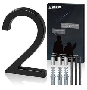 lot 37819 image: 5.6-Inch Matte Black Floating House Numbers for Outside, Rustproof Zinc Alloy Metal Address Number Sign, Modern Outdoor House Numbers for Yard, Street, Mailbox, Number 2 - Retail $9