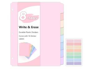 lot 37826 image: 8 Tab Binder Dividers, Letter Size, Durable Plastic Dividers for 3 Ring Binder, Write & Erase Binder Dividers with Tabs, 1 Set, Aesthetic Pastels Binder Divider for School, Office - Retail $5
