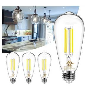 lot 37846 image: 4 Pack Vintage LED Edison Bulbs,bulbs E26 Led Bulb 60W Equivalent, Dimmable Led Light Bulbs, High Brightness 800 LM Neutral White 4000K, ST58 Antique Filament Bulbs, Clear Glass Style for Home - Retail $14