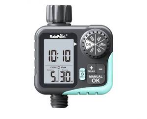 lot 37848 image: RAINPOINT Sprinkler Timer - Cycle & Soak Hose Timer for Garden Hose with Automatic WateringManual WateringRain Delay, Programmable for Irrigation System, Lawn, Yard, Outdoor - Retail $30