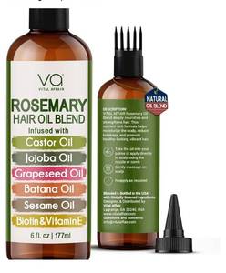 lot 37853 image: Blend Of Pure Rosemary Oil For Hair Growth With Castor, Batana, Jojoba Oil-Infused With Biotin & Vitamin E-Blend of Effective Hair Oils for Hair Growth-Strengthening Treatment-By Vital Affair-6 Fl Oz - Retail $19