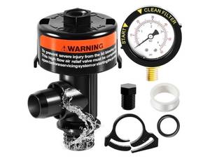 lot 37856 image: 98209800 High Flow Manual Relief Valve, Air Relief Manual Valve Assembly with Pressure Gauge, Replacement for Pentair Pool and Spa Filter - Retail $14