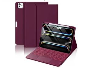 lot 37861 image: iPad Pro 11-inch Case with Keyboard (M5M4) - Magnetic Wireless Detachable Keyboard with Multi-Touch Trackpad 7 Color Backlit Stain Proof Folio Cover for Pro 11 Inch 2025 2024 - Dark Cherry - Retail $36