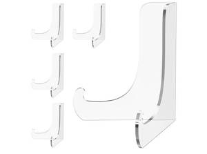 lot 37862 image: 5 Pack Acrylic Display Stand, Plate Stand for Display, Clear Easel Stand, Display Holder for Card, Frame, Picture, Magazine, Book, CD, Phone (Small 3 Inch) - Retail $10