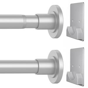 lot 37872 image: Matte Silver Shower Curtain Rod,1 Inch Diameter Stainless Steel Adjustable Spring Tension Rods 32 to 80,with Holders, Anti-Slip, Curtain Rods No Drilling(1 Pack) - Retail $20