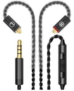 lot 37875 image: Audiovance Premium HiFi IEM Cable with Mic Silver-Plated 3.5mm to MMCX Cord - Lossless Sound for Shure SE215315425535846 & Vibes 201202 - Tangle-Free in-Ear Monitor Cables - Black (HC001M) - Retail $22