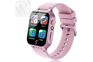 lot 37876 image: Kids Games Watch, with 26 Puzzle Games, Touch Screen, HD Camera, Alarm Clock, Toys for Ages 4-12 Years Old. Birthday Gift for Boys Girls (Pink) - Retail $26